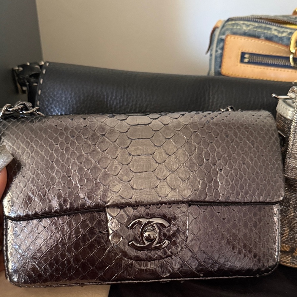 CHANEL Dark silver Python Mini Flap Crossbody